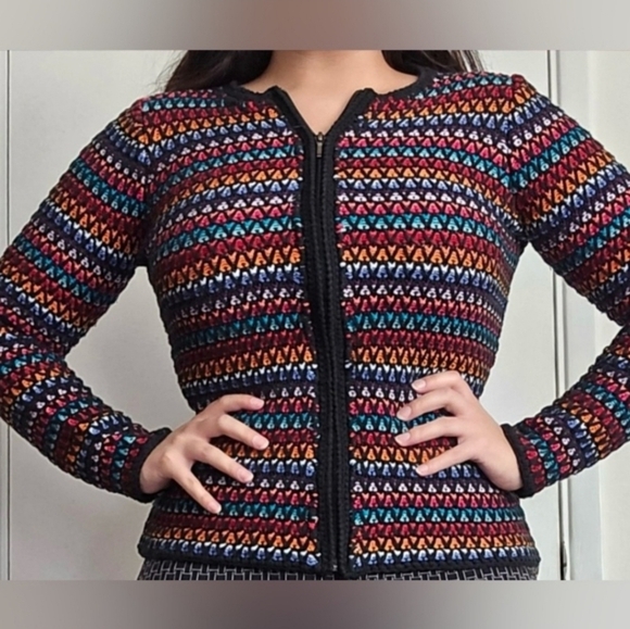 Vibrant Coldwater Creek Knit cardigan with a multicolor pattern size small - Picture 1 of 7